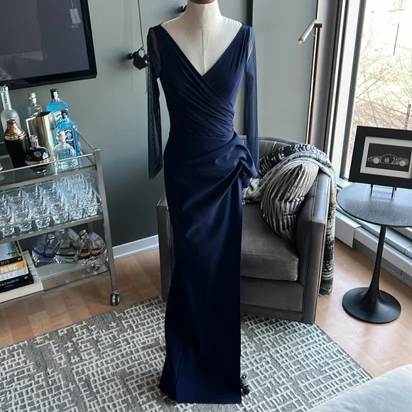 New Chiara Boni La Petite Robe Agna Illusion Long Sleeve Dress Size